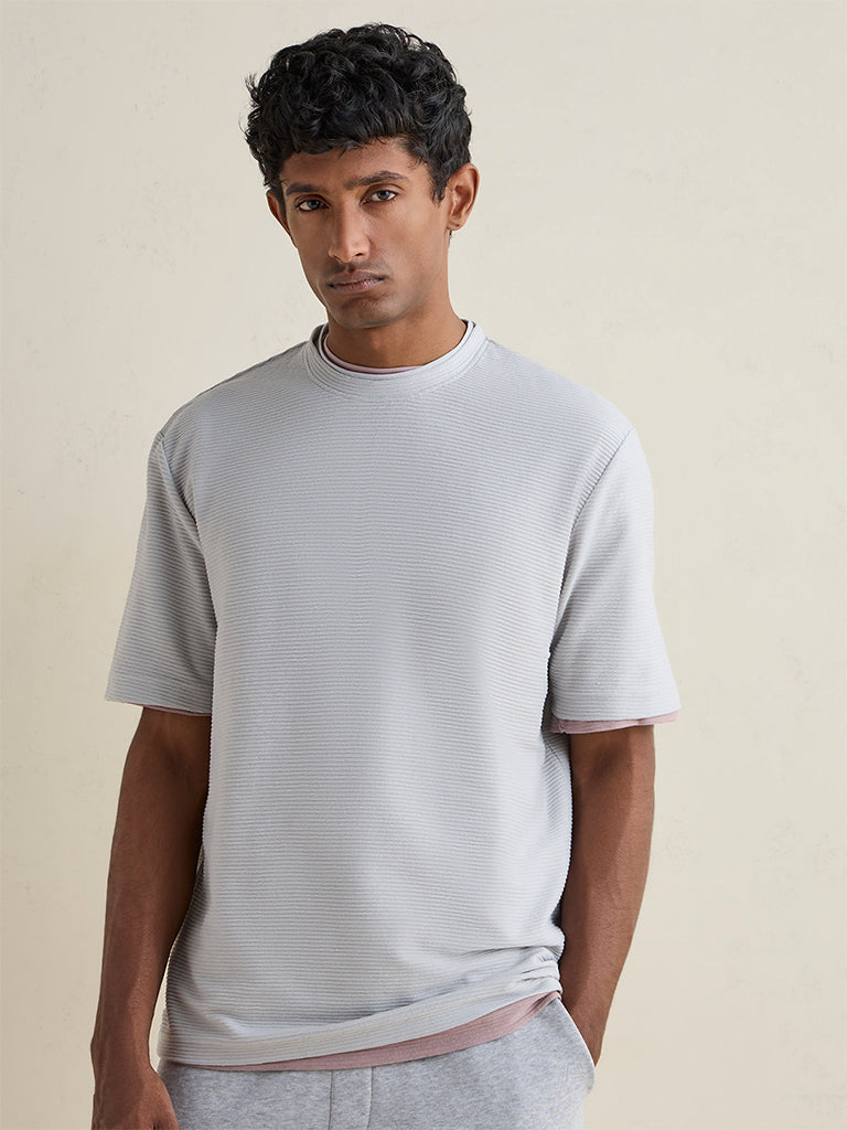 WES Lounge Grey Knitted Cotton-Blend Relaxed-Fit T-Shirt