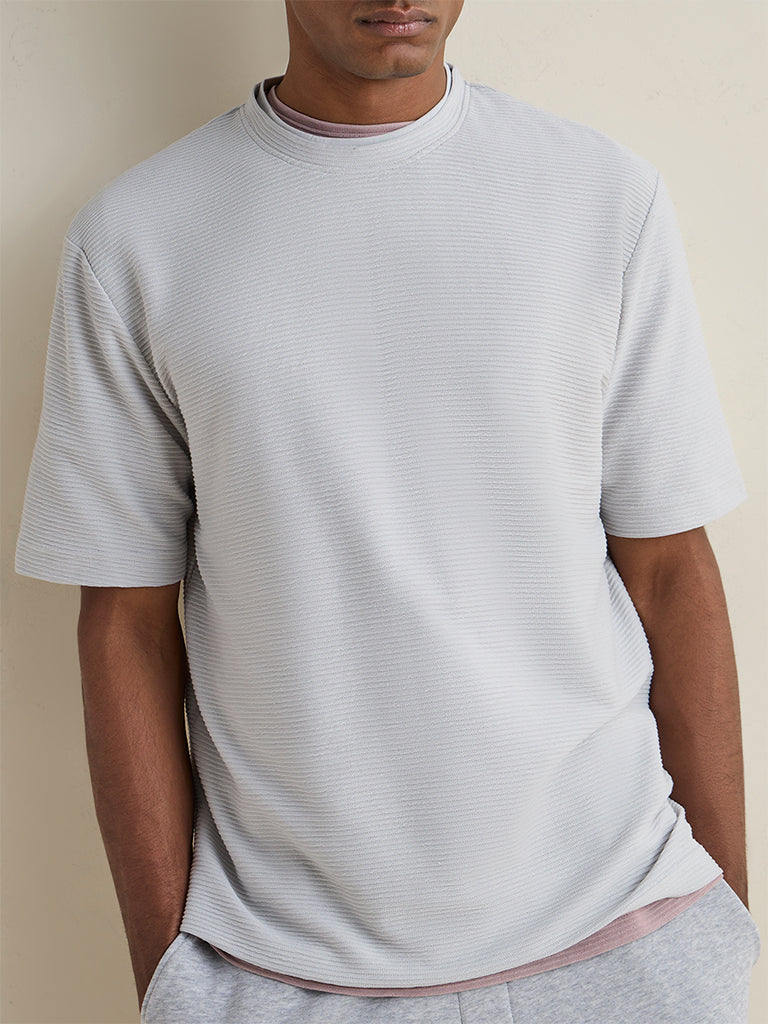 WES Lounge Grey Knitted Cotton-Blend Relaxed-Fit T-Shirt