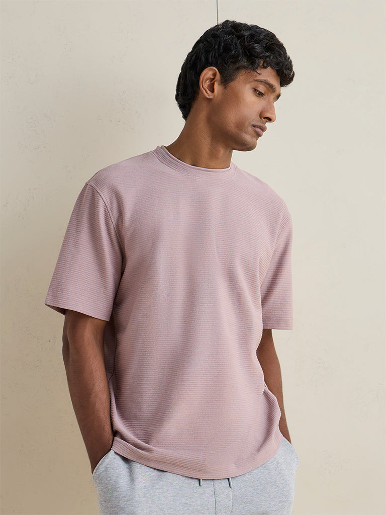 WES Lounge Dusty Pink Knitted Relaxed-Fit Cotton-Blend T-Shirt