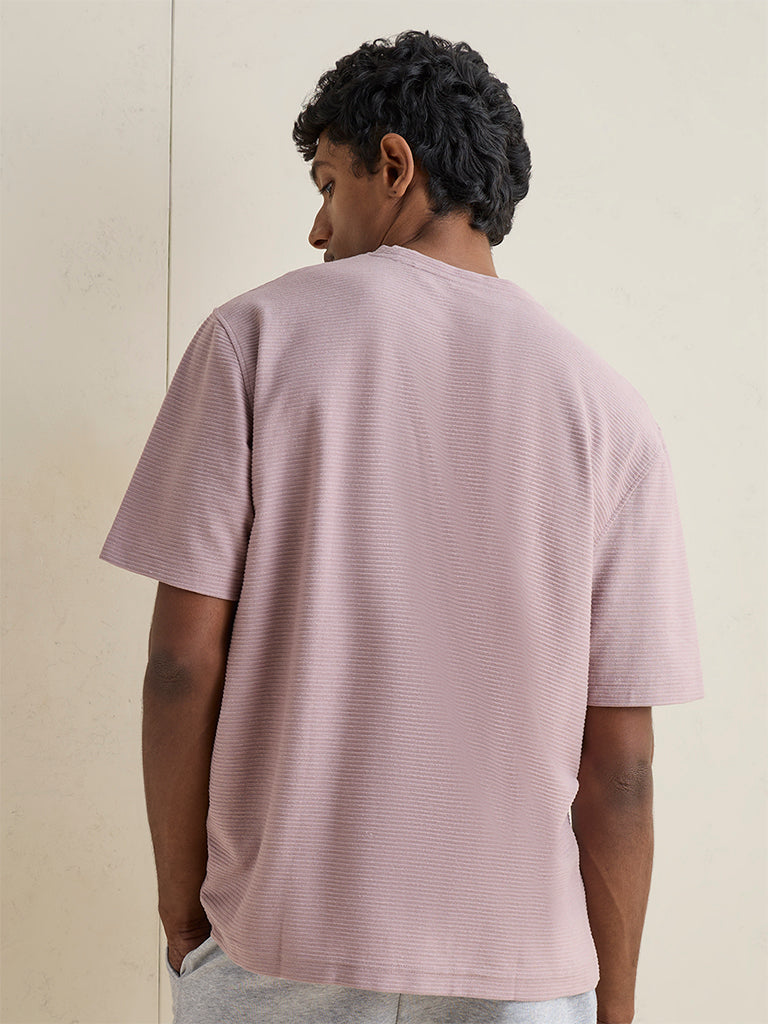 WES Lounge Dusty Pink Knitted Relaxed-Fit Cotton-Blend T-Shirt