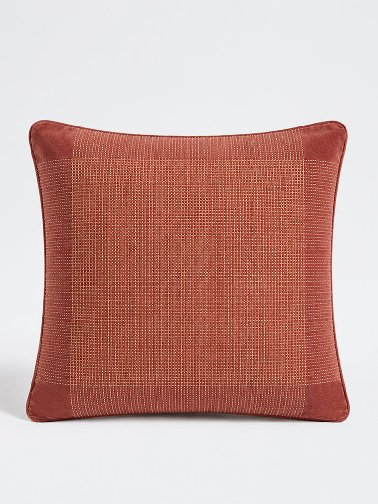 Westside Home Rust Checks Embroidered Cushion Cover
