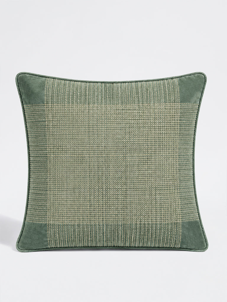 Westside Home Sage Checks Embroidered Cushion Cover