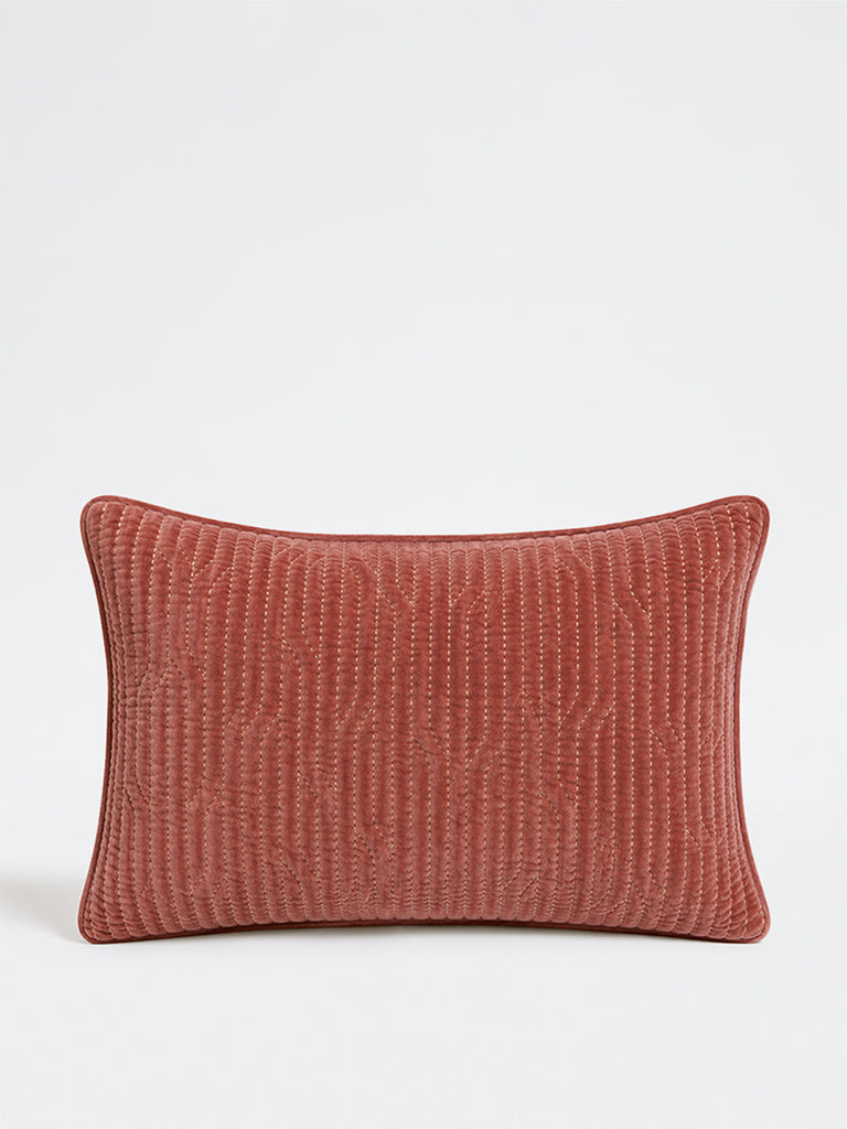 Westside Home Rust Geometric Embroidered Quilted Cushion Cover