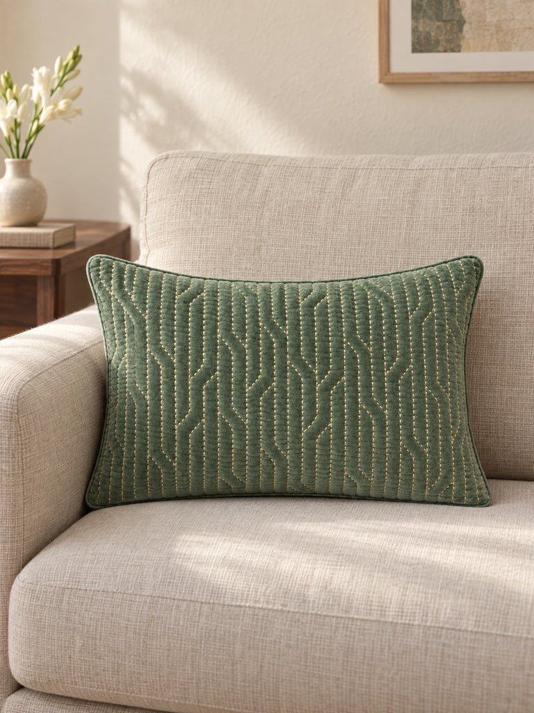 Westside Home Sage Green Geometric Quilted Cushion Cover