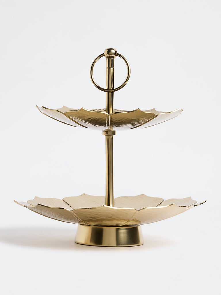 Westside Home Gold Hammered Textured Two-Tiered Cake Stand