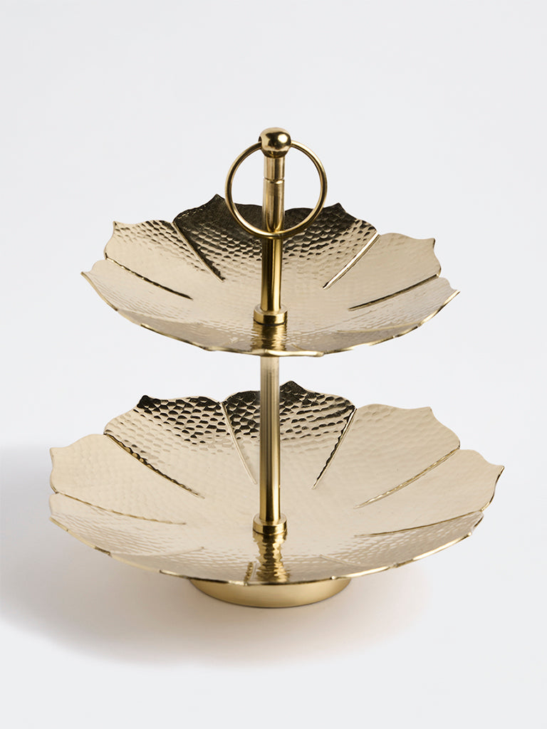 Westside Home Gold Hammered Textured Two-Tiered Cake Stand