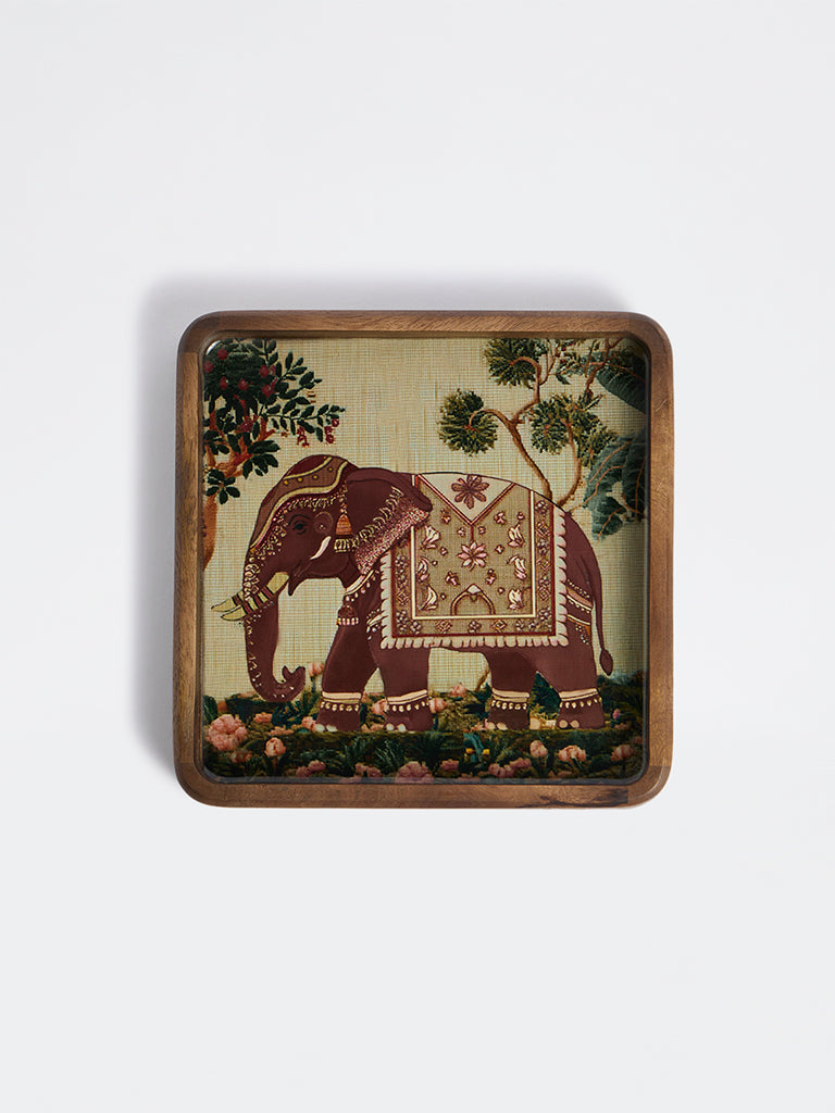 Westside Home Brown Elephant Design Serving Tray
