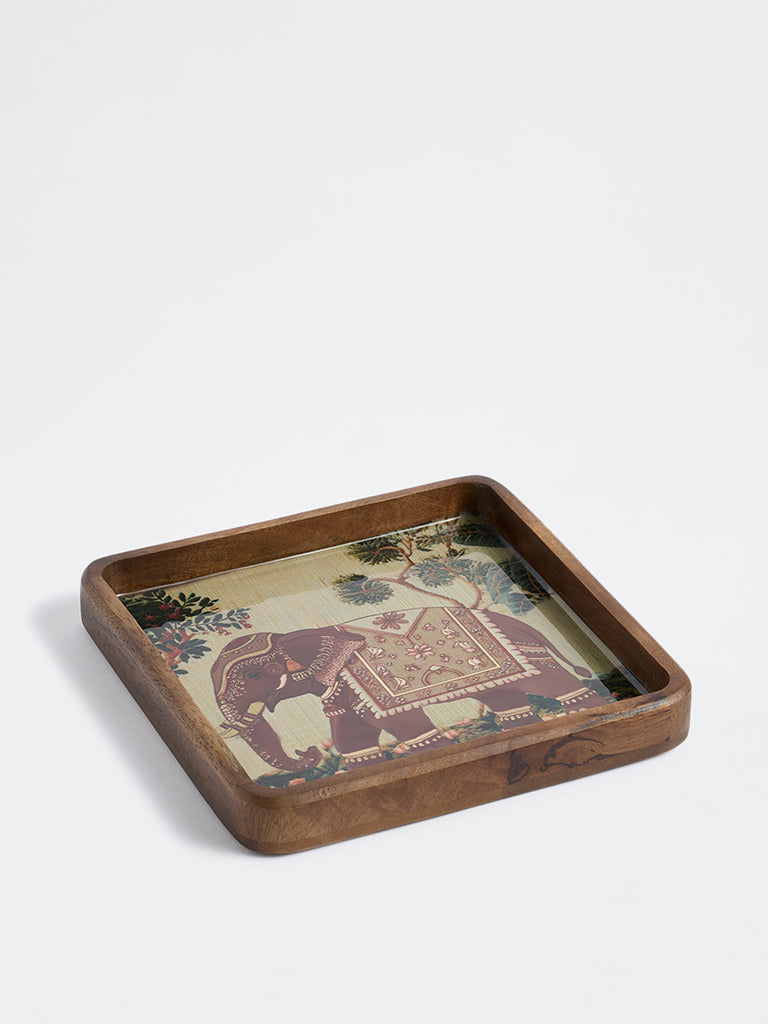 Westside Home Brown Elephant Design Serving Tray