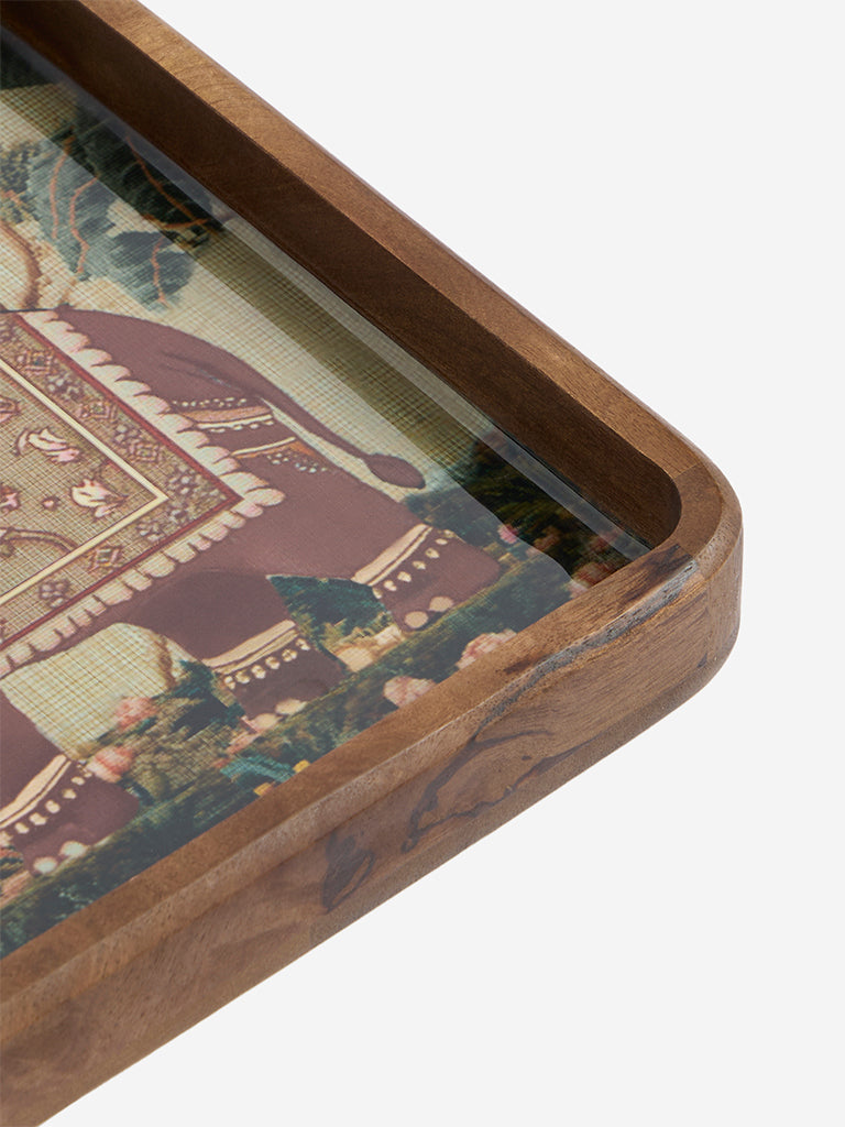 Westside Home Brown Elephant Design Serving Tray