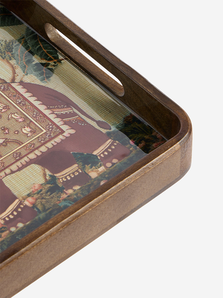 Westside Home Green Heritage Elephant Design Square Tray