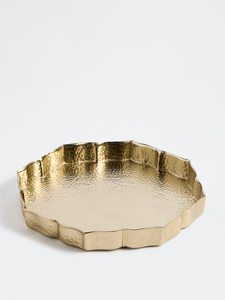 Westside Home Gold Metal Textured Scalloped Tray