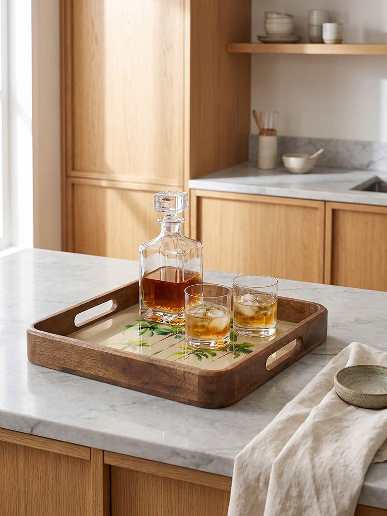 Westside Home Beige Tropical Design Square Tray