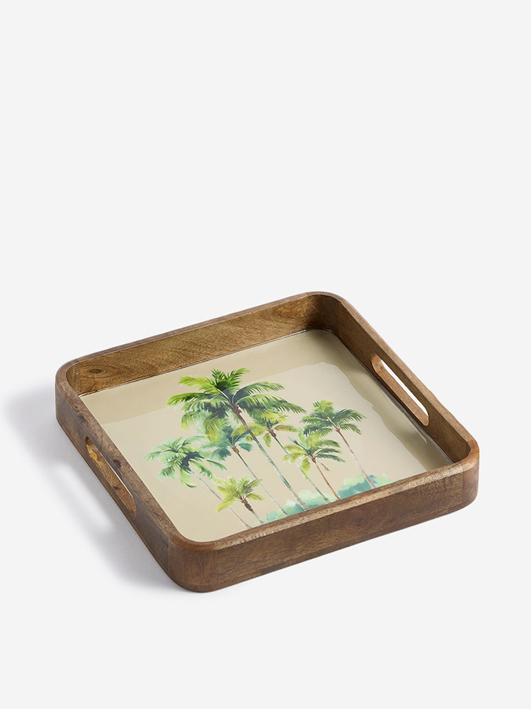 Westside Home Beige Tropical Design Square Tray
