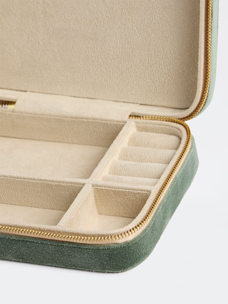 Westside Home Sage Tropical Embroidered Velvet Rectangular Jewellery Box