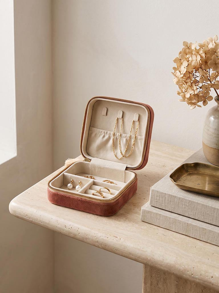 Westside Home Rust Tropical Embroidered Velvet Square Jewellery Box