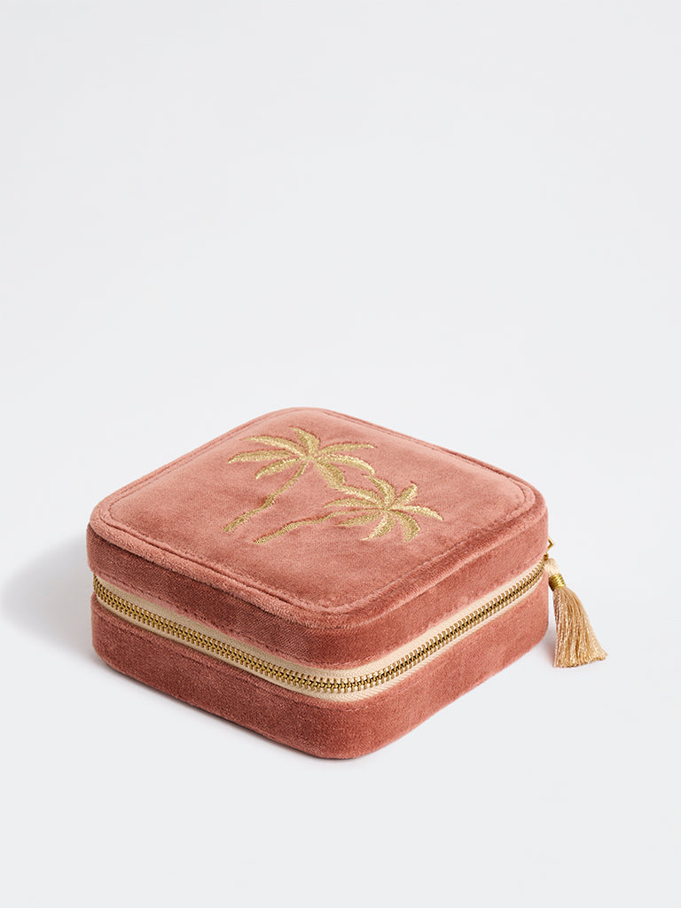 Westside Home Rust Tropical Embroidered Velvet Square Jewellery Box