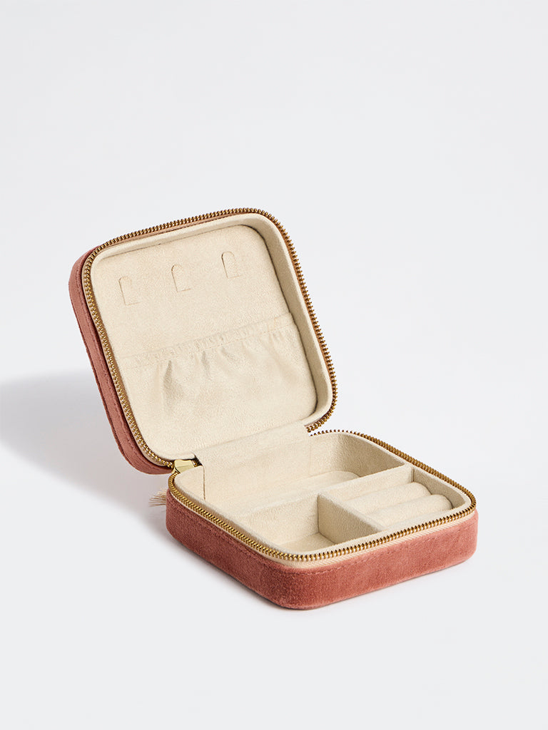 Westside Home Rust Tropical Embroidered Velvet Square Jewellery Box