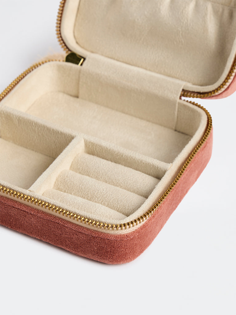 Westside Home Rust Tropical Embroidered Velvet Square Jewellery Box