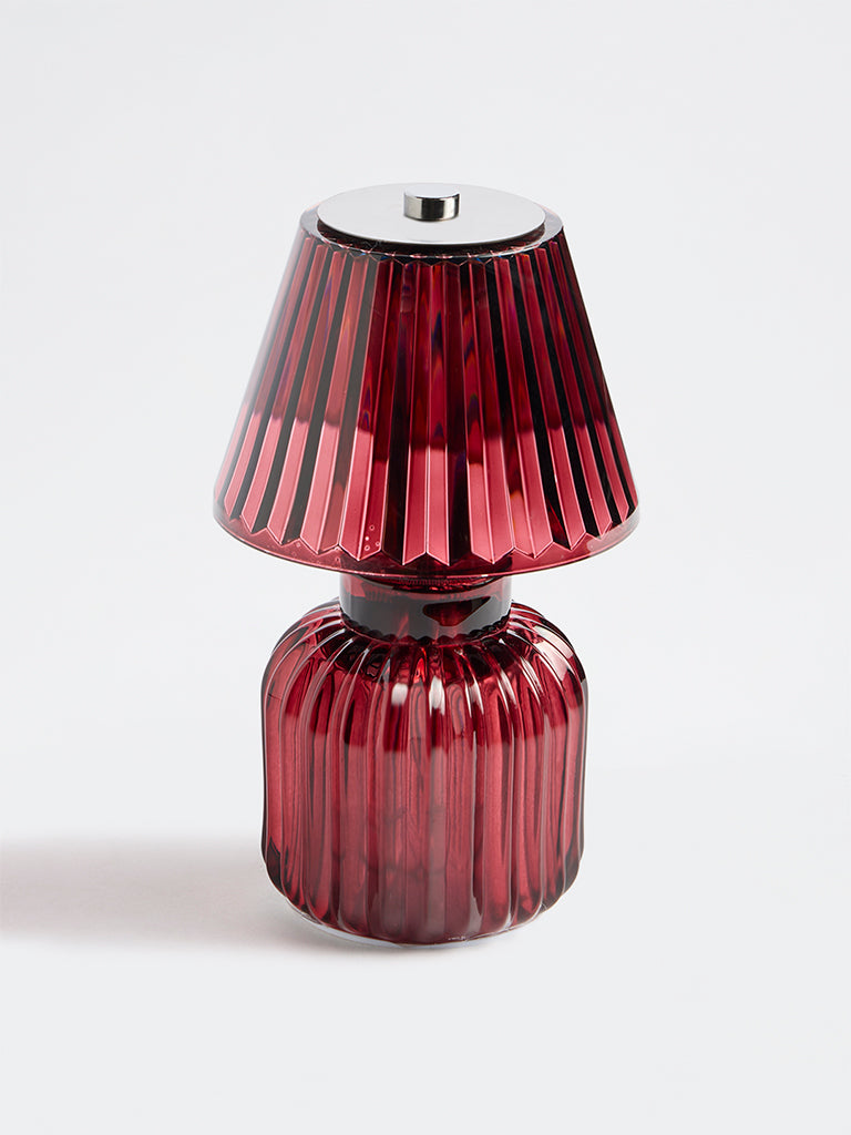 Westside Home Red Ribbed-Textured Glass Lamp with Dual Batteries