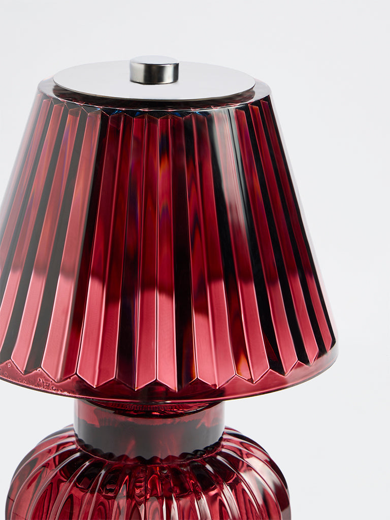 Westside Home Red Ribbed-Textured Glass Lamp with Dual Batteries