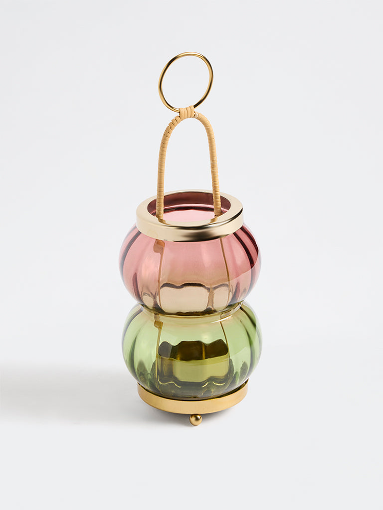 Westside Home Green and Pink Bubble Design Lantern with T-Light