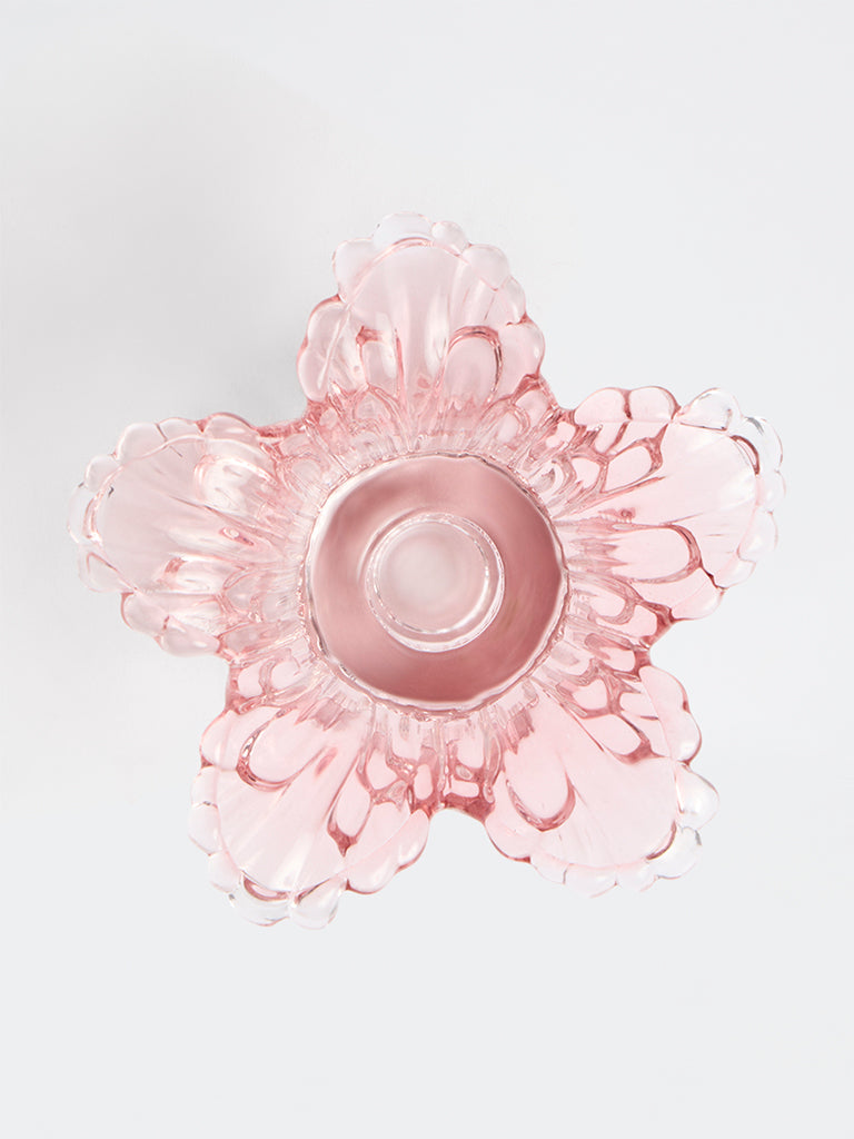 Westside Home Pink Flower Design Glass Tealight Candle Holder