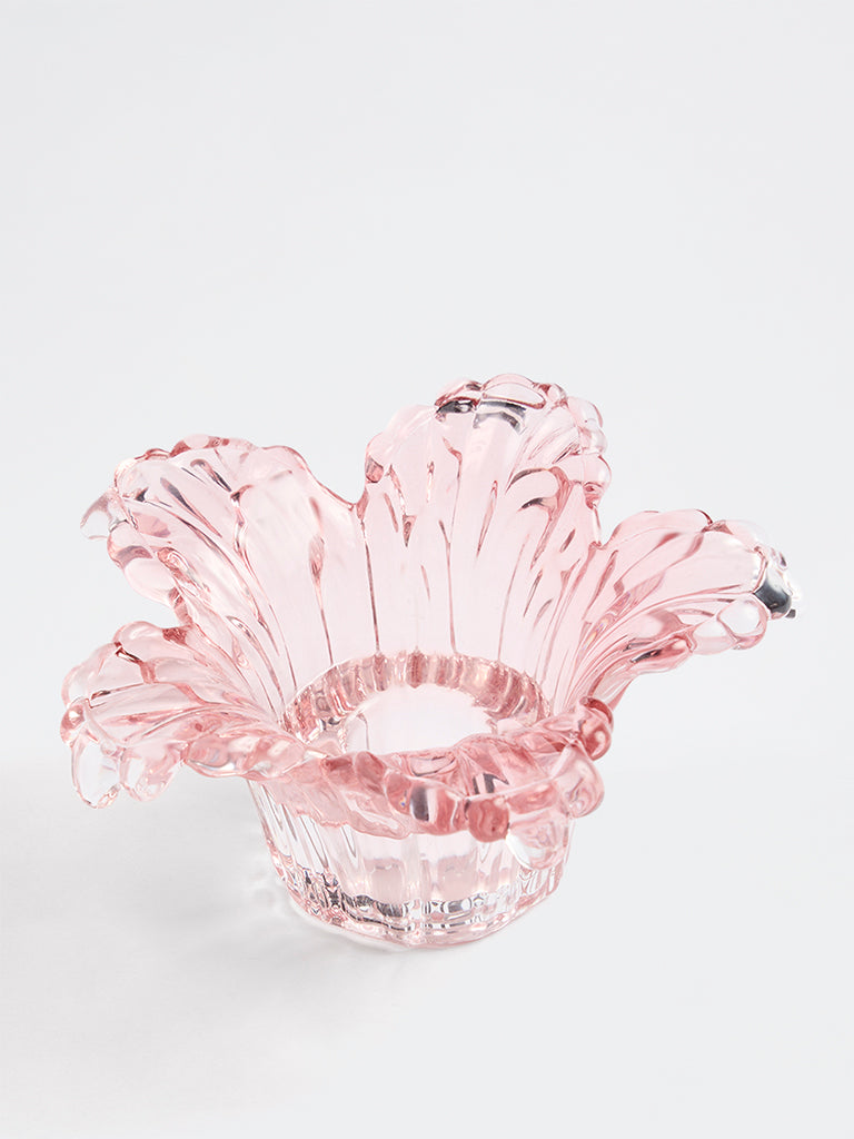 Westside Home Pink Flower Design Glass Tealight Candle Holder