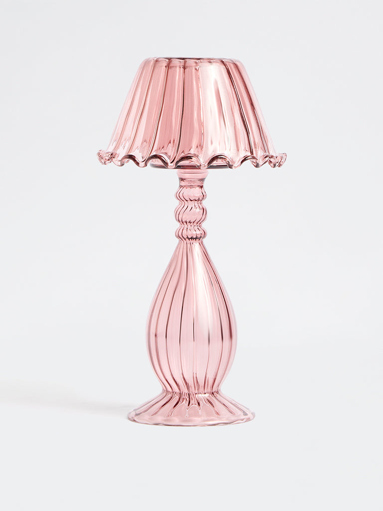 Westside Home Pink Glass Votive Candle Holder with Shade