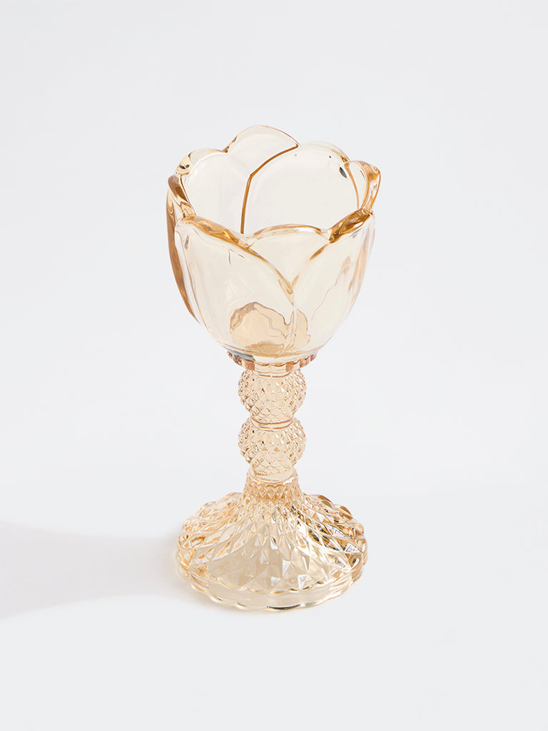 Westside Home Yellow Tulip-Shaped Glass Candle Holder