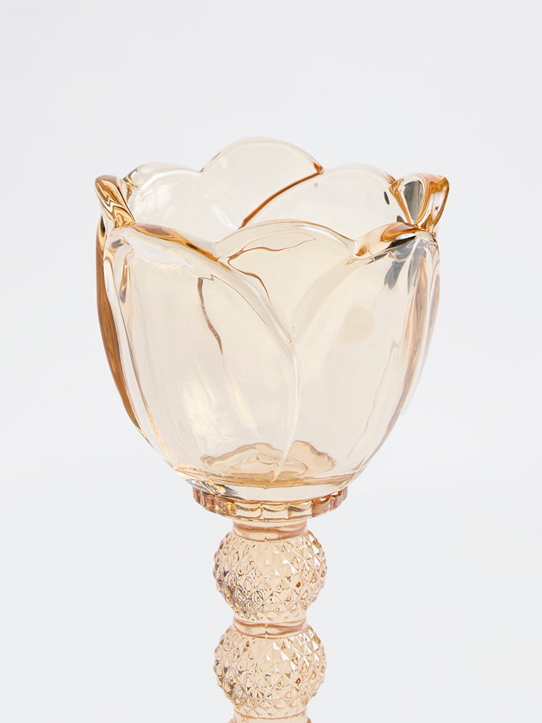 Westside Home Yellow Tulip-Shaped Glass Candle Holder