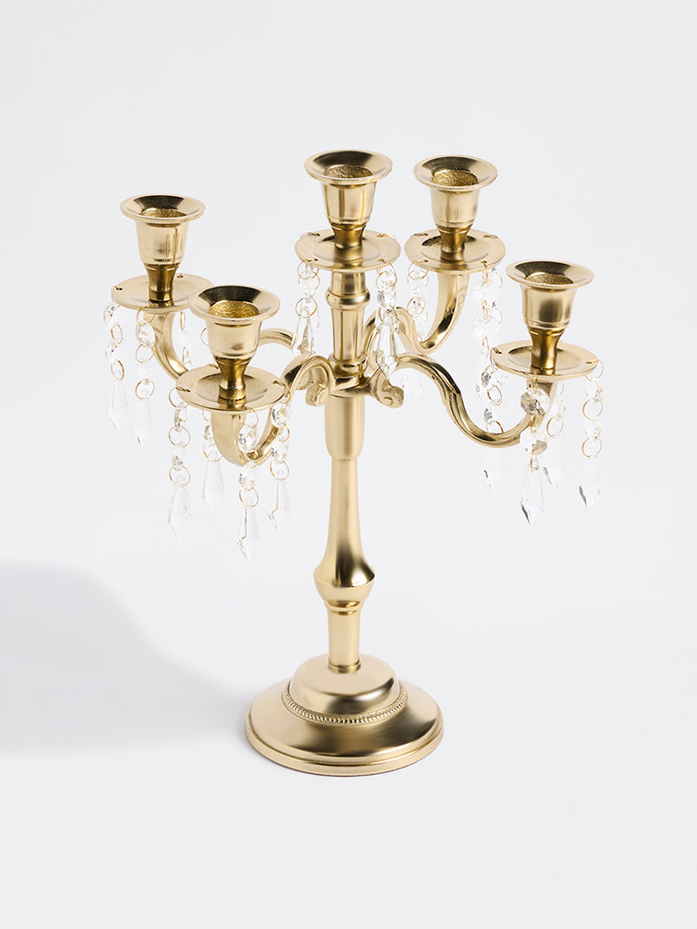 Westside Home Gold 5-Arm Crystal Metal Candelabra