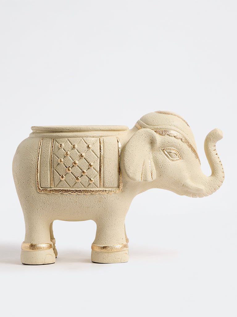 Westside Home Off-White Marble Elephant Design Candle Holder