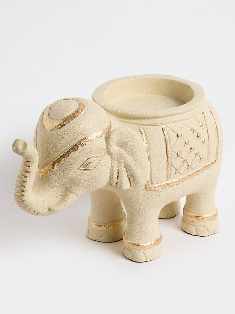 Westside Home Off-White Marble Elephant Design Candle Holder