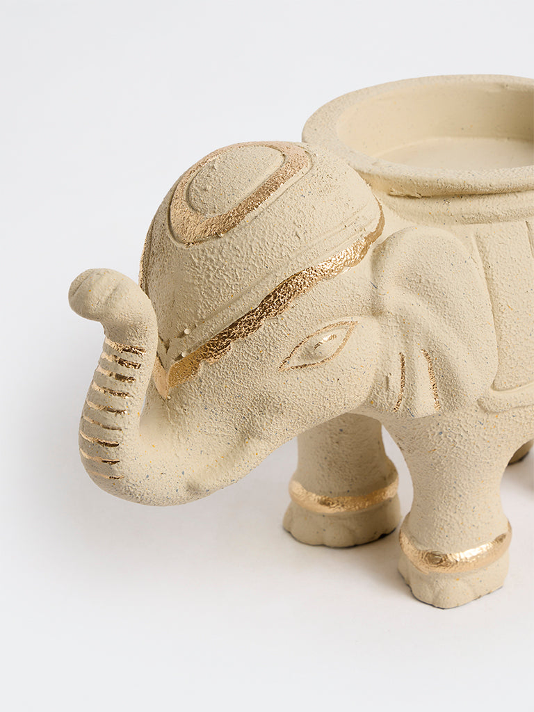 Westside Home Off-White Elephant Shaped Marble Candle Holder