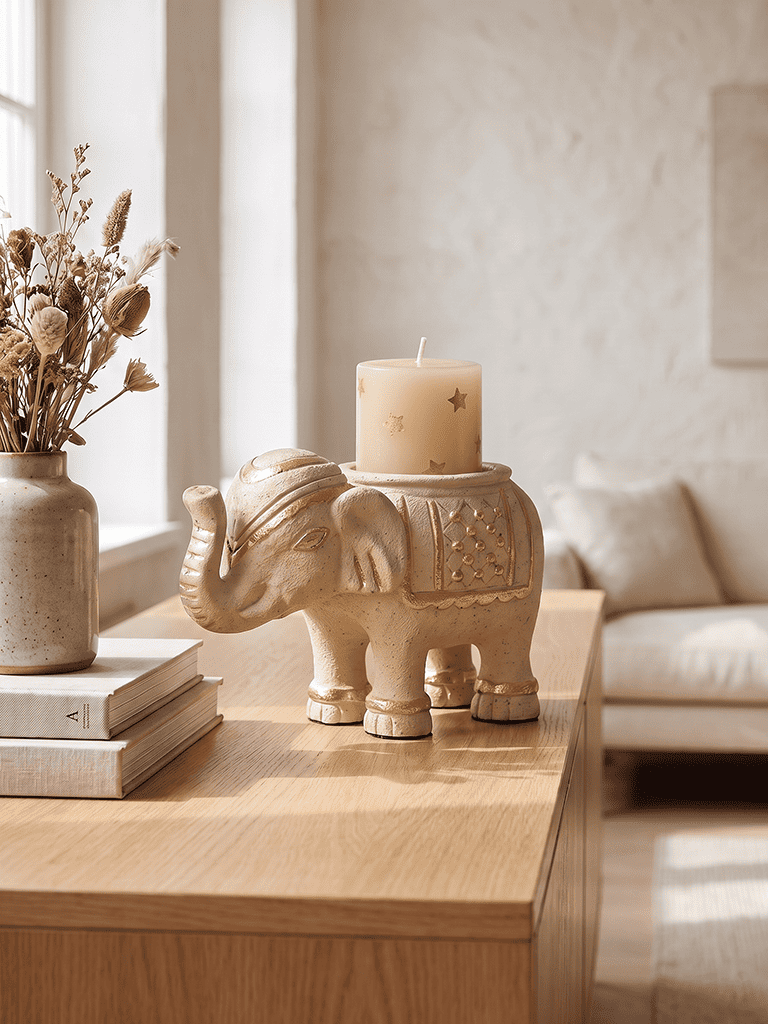 Westside Home Off-White Elephant Marble Candle Holder