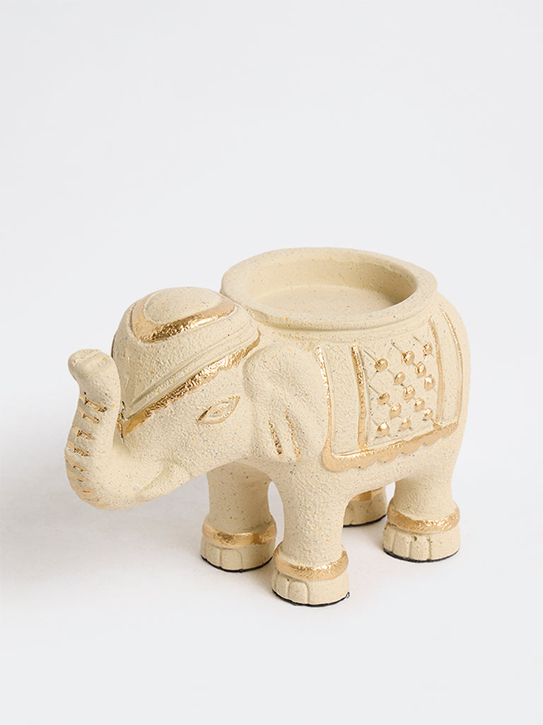 Westside Home Off-White Elephant Marble Candle Holder