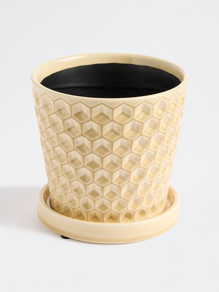Westside Home Beige Diamond Embossed Planter with Saucer