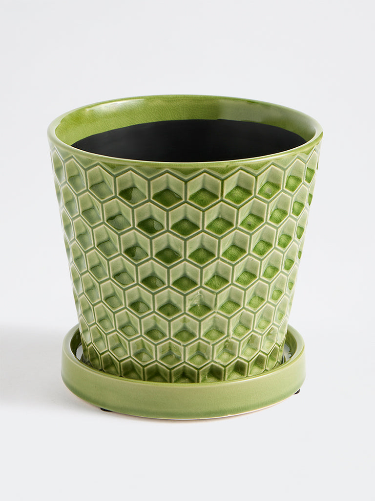 Westside Home Green Diamond Embossed Planter with Saucer