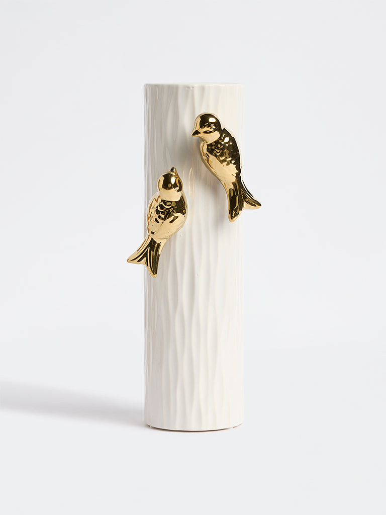 Westside Home White Textured Bird-Design Planter