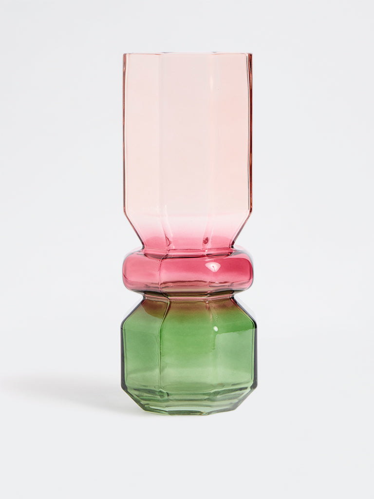 Westside Home Pink and Green Color-Block Glass Vase