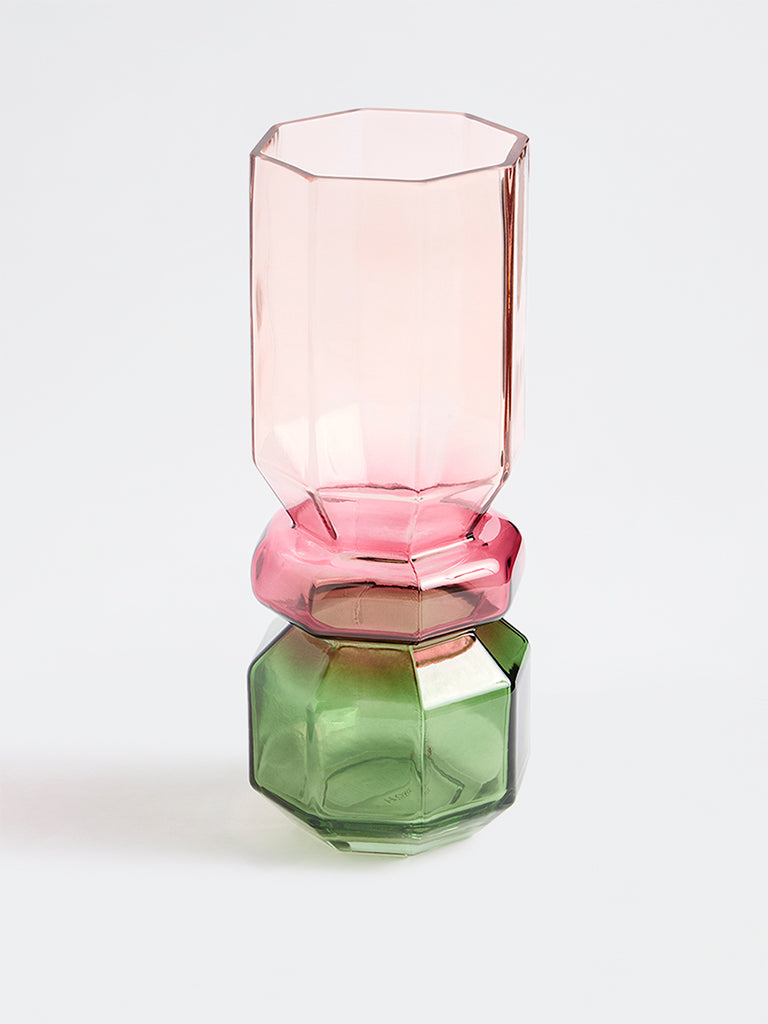 Westside Home Pink and Green Color-Block Glass Vase