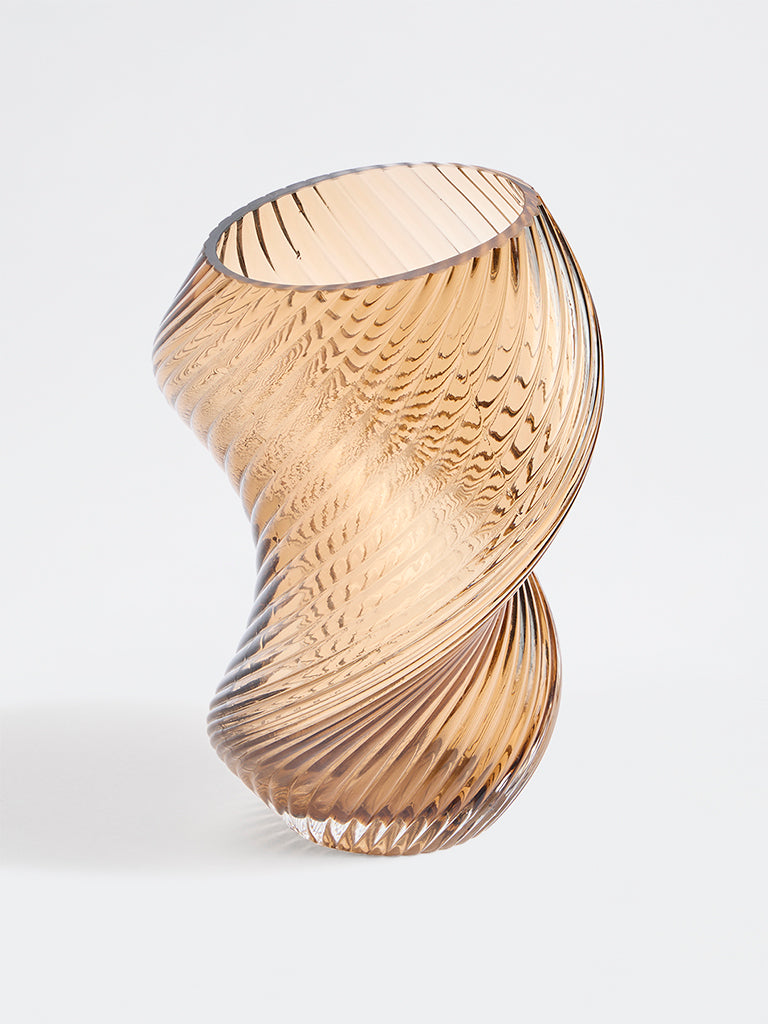 Westside Home Light Brown Swirl Glass Vase
