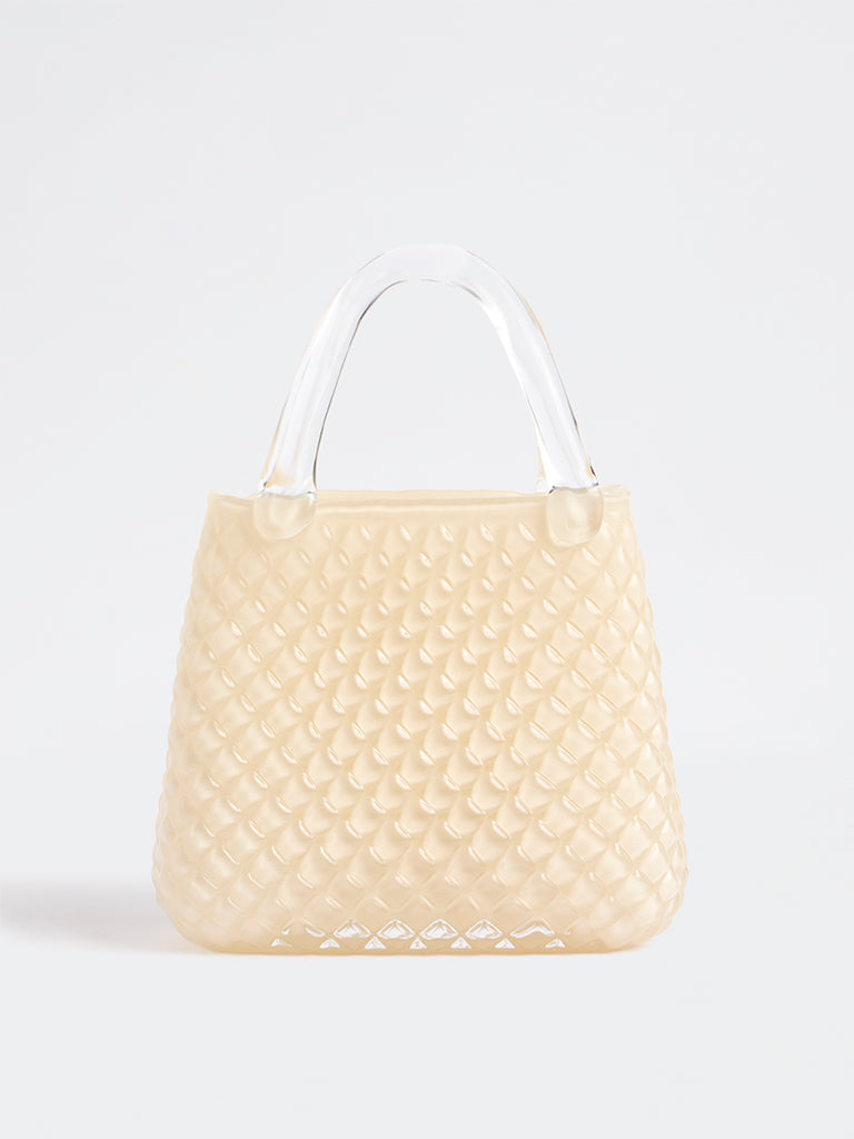 Westside Home Light Beige Textured Glass Bag Vase