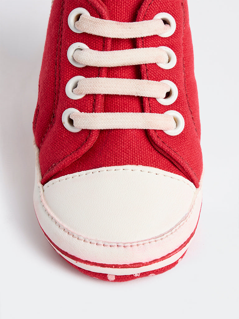 Yellow Red Lace-Up Booties
