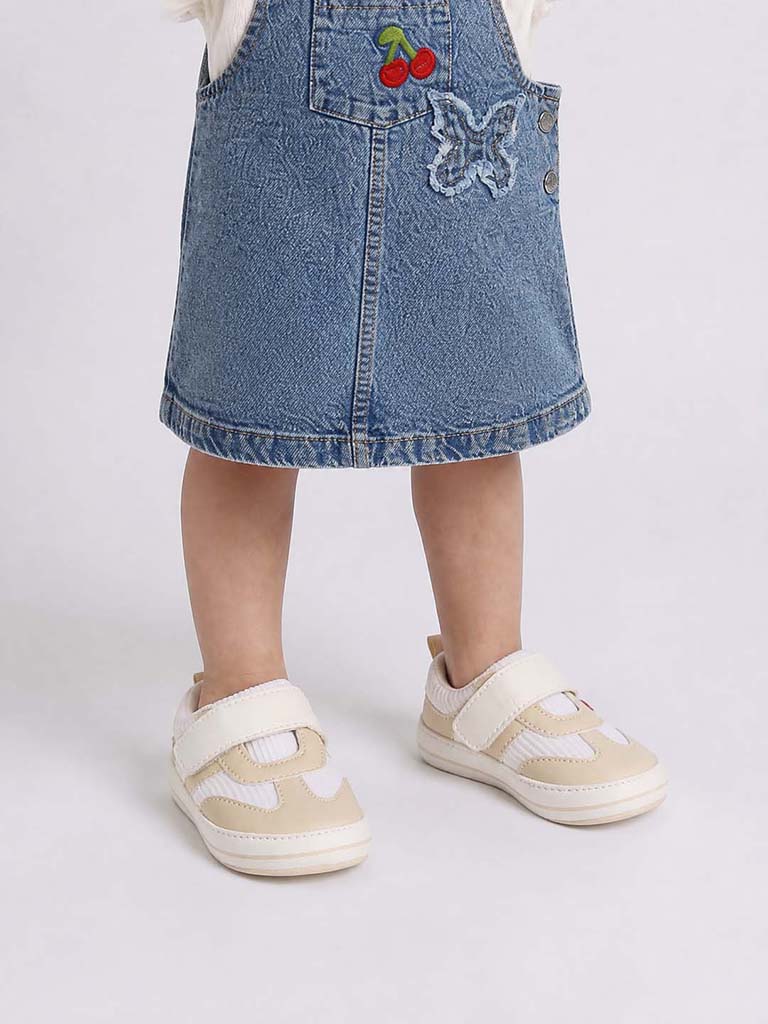 Yellow Beige Velcro-Strap Booties
