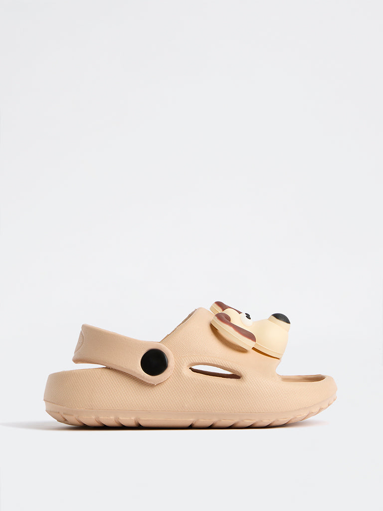 Yellow Beige Dog Applique Clogs
