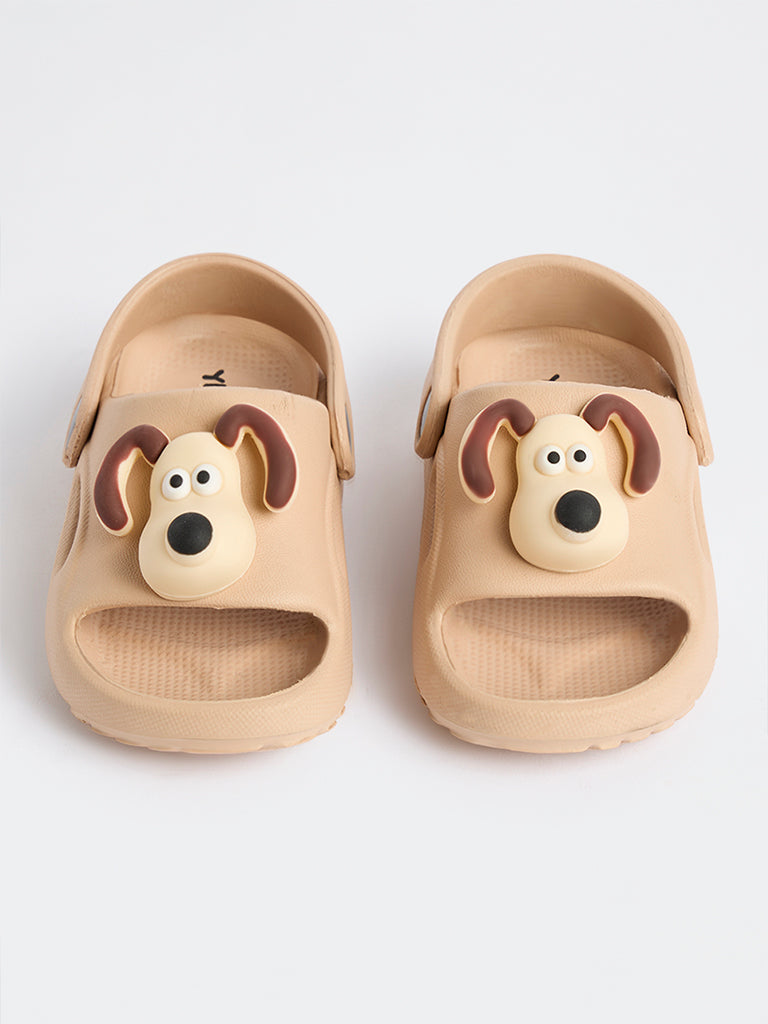 Yellow Beige Dog Applique Clogs