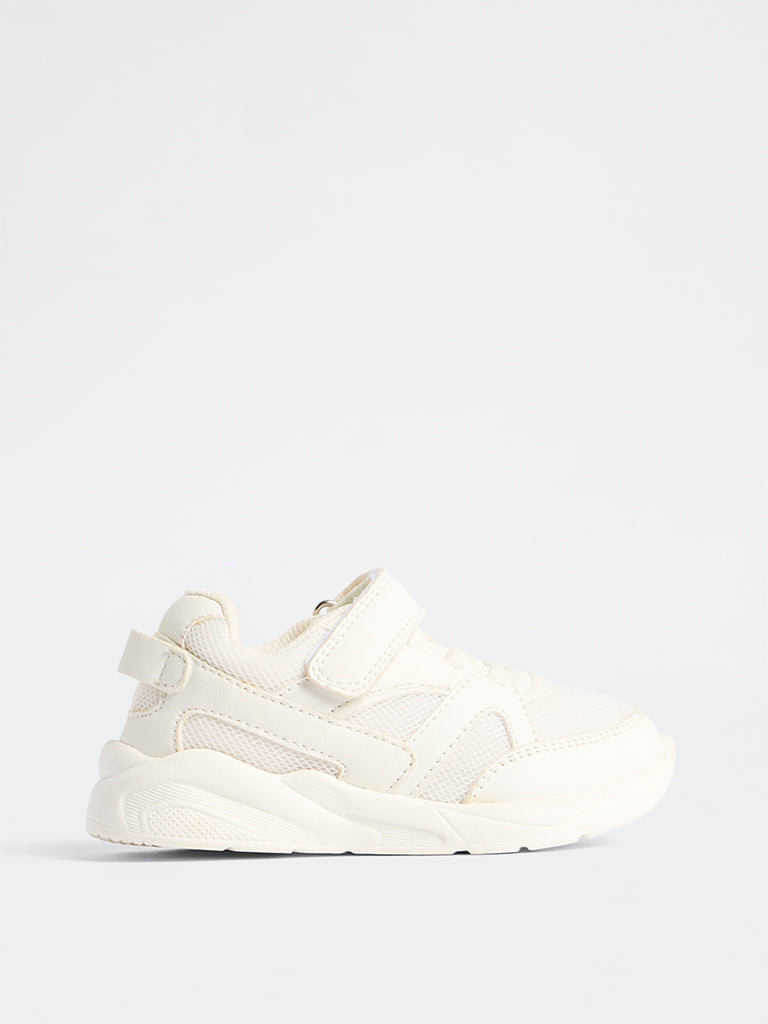 Yellow White Mesh-Detailed Velcro-Strap Sneakers