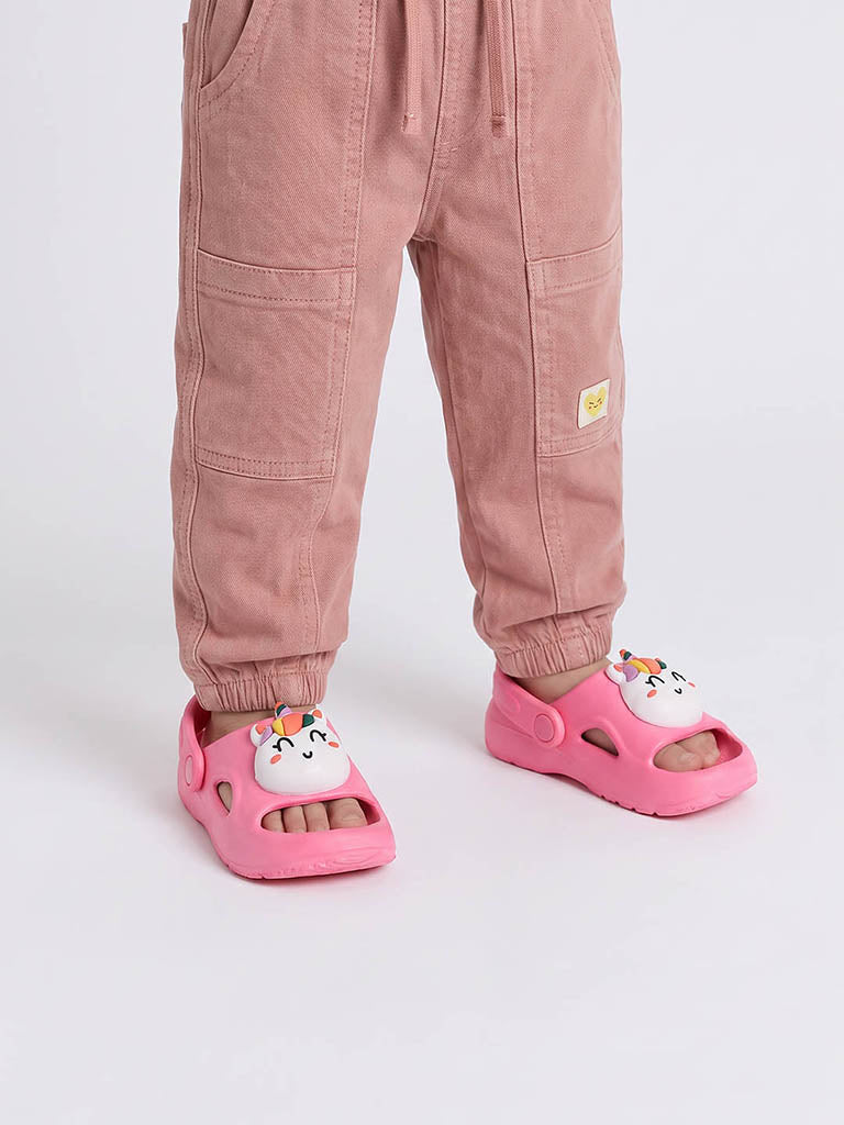 Yellow Pink Unicorn Applique Clogs