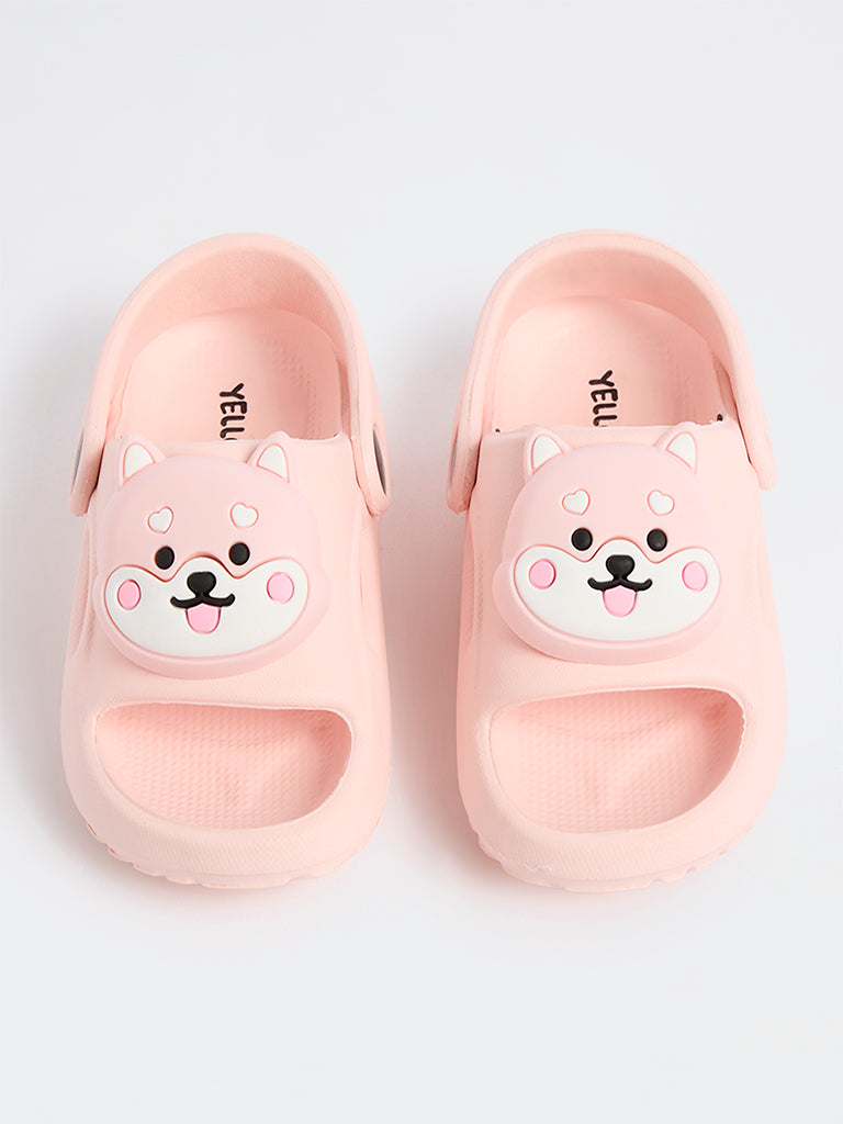 Yellow Light Pink Dog Applique Clogs